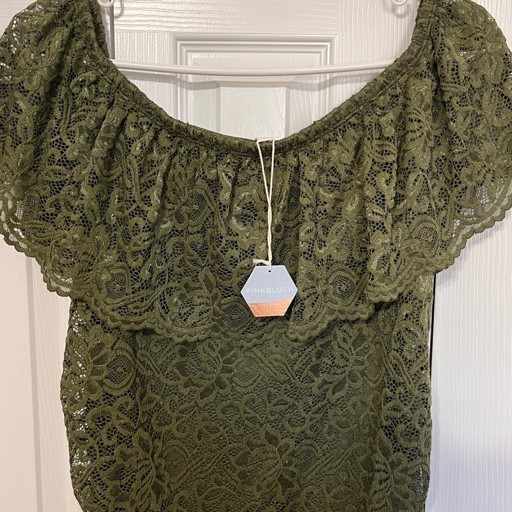 Pinkblush Maternity Olive Lace Off-Shoulder Mini Dress - Picture 2 of 4